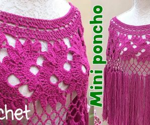 CROCHET GRATIS Mini poncho floreado tejido a crochet para adultas